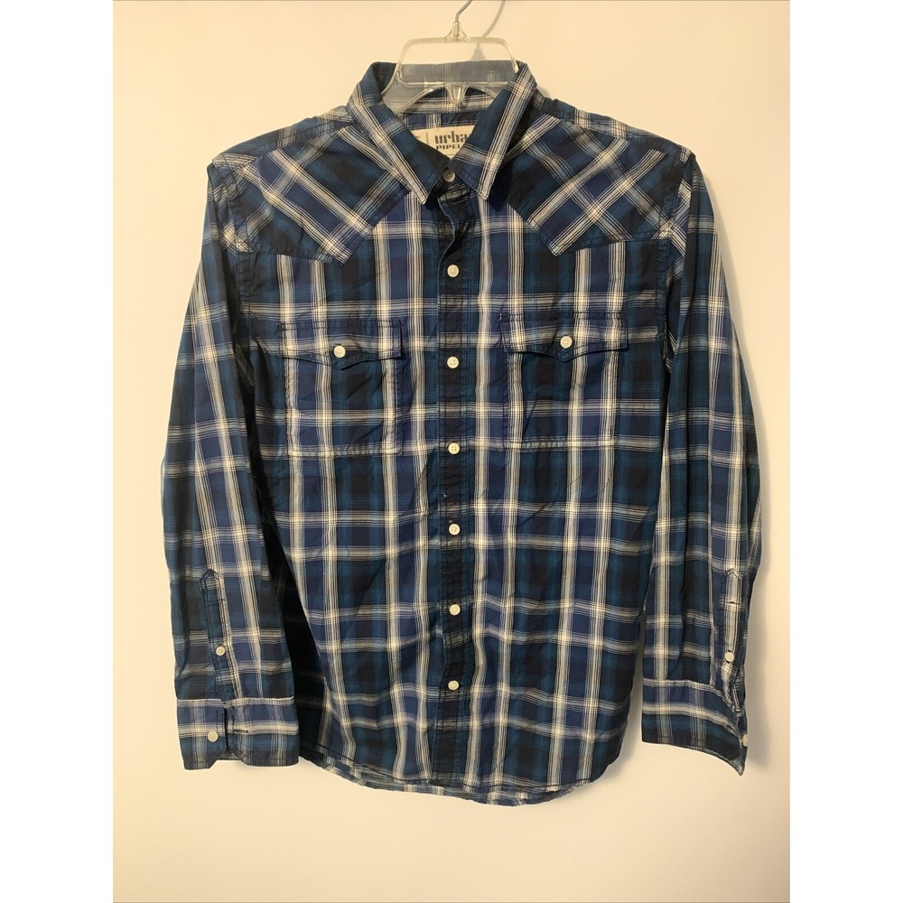 Urban Pipeline Shirt Men's Medium Blue Plaid Button Up Long Sleeve Western Style